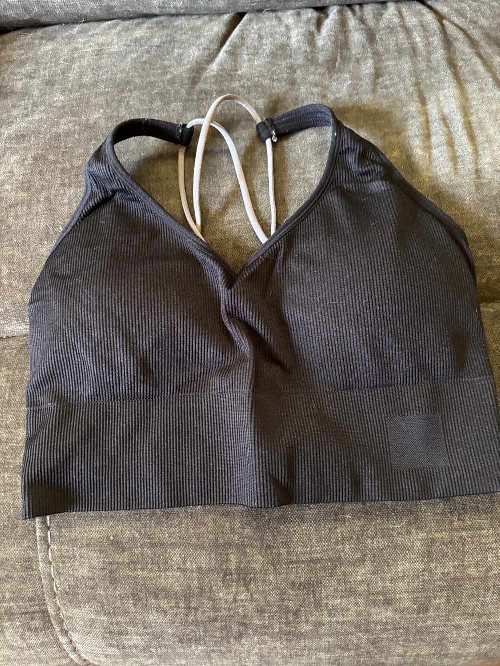 Puma Black Seamless Ribbed Sports Bra with Contrast Straps